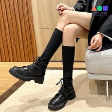 몬드스팟 4.5cm 여성 레이스업 통넓은 롱부츠 블랙(DM383)