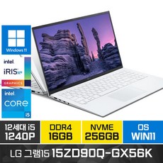 LG전자 2022년형 그램15 15ZD90Q-GX56K 윈도우탑재, WIN11 Home, 16GB, 256GB, 코어i5, 화이트