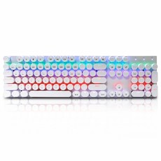 앱코 조약돌 레트로 키캡 축교환 레인보우 LED 게이밍 기계식 유선 키보드 적축, K840, 화이트, 일반형
