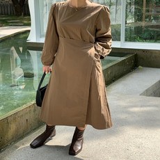 여자 바스락 코튼 랩 벨트 A라인 봄가을 롱원피스