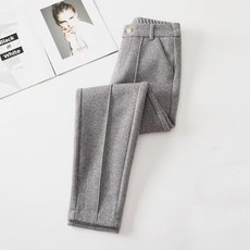 캐주얼 하이 웨이스트 울 하렘 바지 성 가을 ​​겨울 따뜻한 두꺼운 검은 사무실 스트레이트 연필 정장 바지 한국어 패션 바지