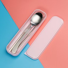 라온누리 파스텔 수저고정 무소음 휴대용 도시락수저케이스 대 + 숟가락 + 젓가락 세트, 분홍(수저케이스), 수저케이스 1p + 숟가락 1p + 젓가락 1p