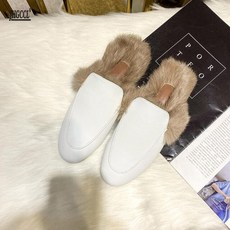 보아털블로퍼 토끼털 윈터뮬 부클레 퍼 여성용 모피 슬리퍼 2021 가을 새로운 패션 아우터웨어 바오투 뮬
