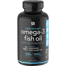 스포츠리서치 트리플 스트렝스 오메가-3 피쉬 오일 1250mg 소프트젤, 30캡슐, 1개