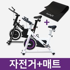 바디잇 실내 자전거+매트 가정용 스피닝 자전거 홈트 유산소 사이클 헬스 싸이클 스핀 바이크 운동기구 야핏 센서 설치 가능, 화이트+매트
