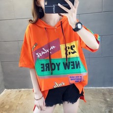 kirahosi 여름 여성 후드티 여자 반팔 티셔츠 해외여행 반소매티 여름옷 451 GS +덧신 증정 T5qct0p