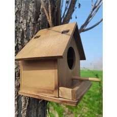 야외 새집 둥지 원목 제비 목조 참새 나무 새집 정원 새장, 우드 16x14x17.8cm(지붕오픈 가능)