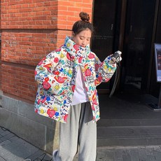 시오란티 여성 후드 숏패딩 꽃무늬 자켓