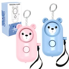 2개세트 호신용 휴대용 경보기, 곰돌이 블루+핑크