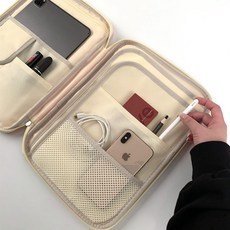 헤이맨 삼성 갤럭시탭S7 FE 12.4인치 블루투스 키보드 수납 멀티 포켓 손잡이 파우치, 네이비