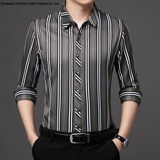 TIL 남성골프의류 실크 스트라이프셔츠 긴팔티셔츠