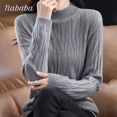 나바바 NK887 여성 불규칙 골지 반폴라 데일리 니트티
