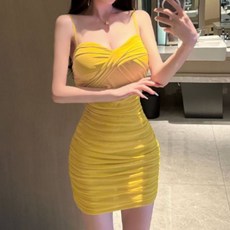 겟잇미 컬러 글램 셔링 랩 튜브탑 미니원피스