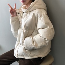 패스타임 여자 겨울 후드 숏 패딩 박시 점퍼 아우터 캐주얼
