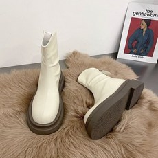 여성 추동 기모 앵클부츠 여성 굽 플랫