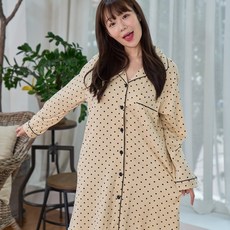 에이원 여성용 미니도트 피치기모 카라 버튼 잠옷 원피스