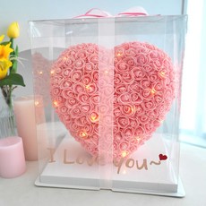 장미 곰돌이 로즈베어 플라워 하트 기념일 선물 [I Love you레터링+LED 포함], 핑크