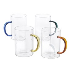 베르겐 스플래쉬 유리 머그 450ml 세트, 블루+옐로우+그린+브라운, 4종