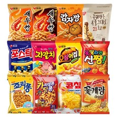 블루존 인기과자 12종 A세트 (새우깡+매운새우깡+감자깡+포스틱+자갈치+오징어집+신짱+죠리퐁+카라멜콘땅콩+콘칩+꽃게랑+곡물21), 1세트