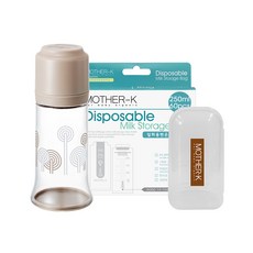 마더케이 노꼭지 젖병 250ml + 일회용 변온 젖병 비닐 60p + 젖꼭지 보관 케이스, 베이지, 1세트