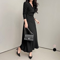 쿨쿠 여성용 꼬임 긴팔 롱 원피스