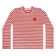 정품 꼼데가르송 PLAY 스트라이프 긴팔 티셔츠 RED WHITE (여성)