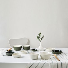 모던그레이 2인 식기세트 14p, 화이트+카키, 모던그레이 2인 14p