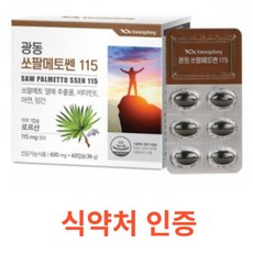 광동 쏘팔메토쎈 115 60캡슐 전립선건강 식약처 식약청 인정 인증 해썹 haccp 열매추출물 비타민E 아연 망간 로르산 건강기능식품 중장년 남성 소변 4중복합기능성, 60캡슐X8개