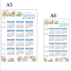 2021/2022 캘린더 노트북 분배기 A5/A6 플래너 오거나이저 6 홀 다이어리 인덱스 페이지 루즈 나선형, A5, 01 2020 bird