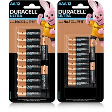 듀라셀 울트라 알카라인 건전지 AA 12p + AAA 12p, 1세트