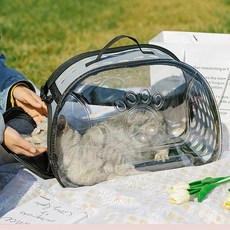 강아지 산책가방 이동 가방 앞 반려견 외출 슬링백 고양이 배낭 캐리어 야외 여행 통기성 핸드백 pvc 캡슐 투명 어깨 휴대용 메신저 애완 동물, 검은색, 2.5kg