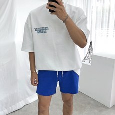 빠델 남자 레터링 형광 박스 오버핏 반팔 티셔츠