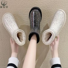 셀럽당 겨울 여성용 큐빅 어그부츠 예쁜 방수 앵클 부츠