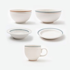쓰임 레트로 라인 1인 홈세트 5p, 빈티지블루, 공기 + 대접 + 찬기 소 + 원형접시 소 + 머그