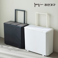 장인가구 리빙레시피 캐리어형 분리수거함 3단(70L), 블랙