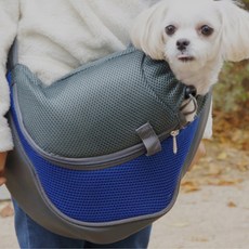 강아지 포대기 슬링백 대형 투톤 메쉬 산책가방 띠, 블루