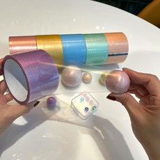 네이어른스 6롤 컬러 테이프 파스텔 컬러 펄컬러 야광 컬러 테이프 끈끈이 볼 테이프 공 만들기 장난감 세트 끈적볼 찐득 말랑이 7.2cm, V-4.8cm 펄컬러 6롤