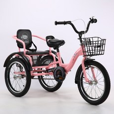 배달용전기자전거 삼륜전기자전거 미니전기자전거 버킷 접이식 탠덤 자전거가있는 세발 자전거 2-10 세 공압 타이어 유모차 자전거 자전거, 18 인치 핑크 + 알루미늄 합금 휠 + 선물 접