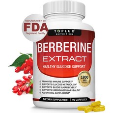 천연 Berberine Extract 1800 mg HCl 복합체 AMPK 프리미엄 강도 베르베린 플러스 90정, 90 정