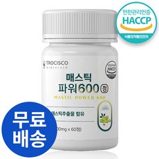 HACCP 식약처 인증 위 건강 매스틱정 매스틱 위장 식물성 매스틱검 양배추 브로콜리 추출 위장 소화 매스틱 분말 600mg, 8개, 60정