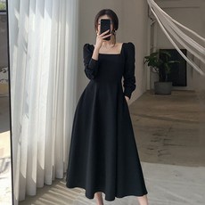 아름답다 봄 가을 스퀘어넥 블랙 하객 원피스 빅사이즈