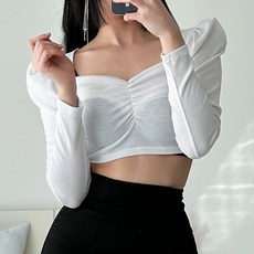글램디브 하트넥 긴팔 크롭 티셔츠 베셔링 AB1121