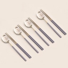 달팽이리빙 퀴진드마망 순수 수저 4벌 세트, 그레이, 숟가락 4p + 젓가락 4p