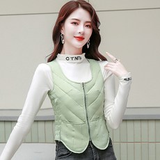DFMEI 화이트 오리털 패딩 베스트 여 슬림 이너 숏 나시 레이어드 나시