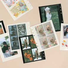정사각 하드 바인더 세트/커버 네컷 4x6사진 앨범 노트 다이어리 속지 수납, 블랙 앨범 속지 10매x2