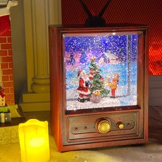 빈티지 tv 티비 스노우볼 무드등 크리스마스 워터볼 오르골 조명 선물, 산타