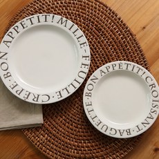 (일본) 본아페티 빈티지 레터링 접시 돈까스 스테이크 홈카페 디저트 원형 접시 (2size), 소 (16cm)