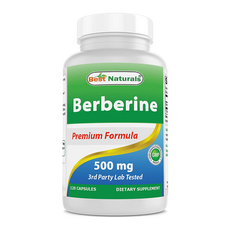 베스트 Naturals Berberine 500mg 120 캡슐 - 면역 기능 심혈관 위장 기능 지원, 1개, 120개입