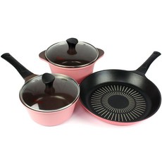 키친아트 프리미엄 핑크 컬렉션 3종세트, 혼합색상, 편수냄비 18cm + 양수냄비 20cm + 프라이팬 28cm, 1세트