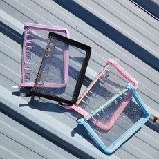 6공 다이어리 투명 커버 지퍼형 A6 A5 글리터 포카바인더, oceanblue